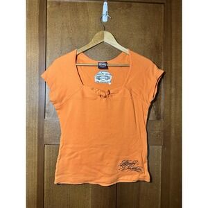 Harley Davidson Motorcycles Orange Short Sleeve Top - Womens Size Large L